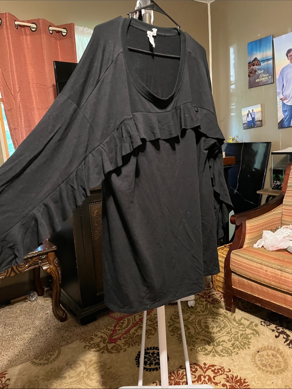 Cable & Gauge Black Ruffle-Trim Pullover Hoodie